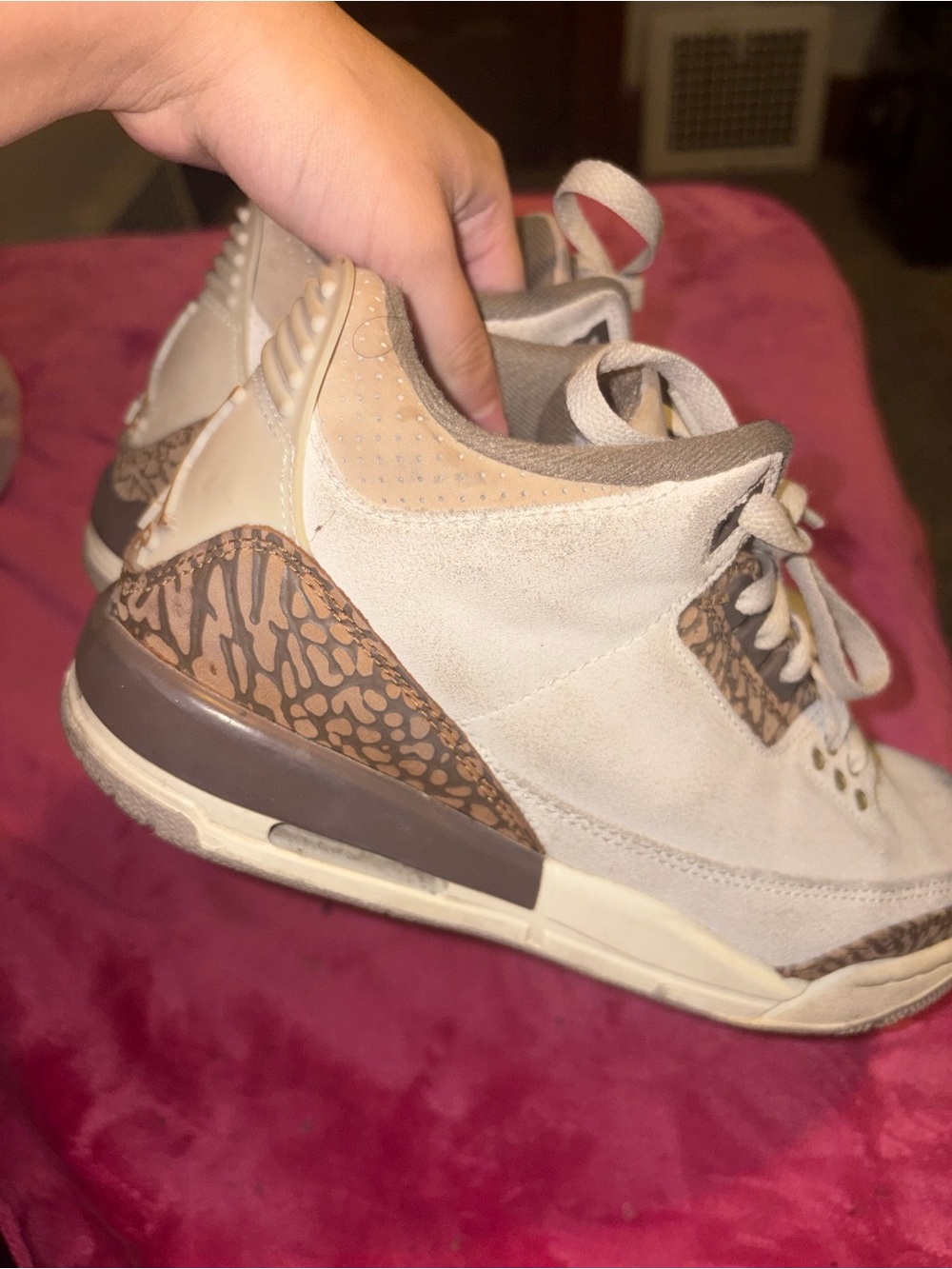 Jordan Light Beige Suede Basketball Sneakers with Brown  Print